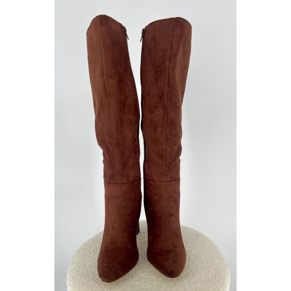 Chocolate Brown Faux Suede Knee High Boots With Block Heel Size 8